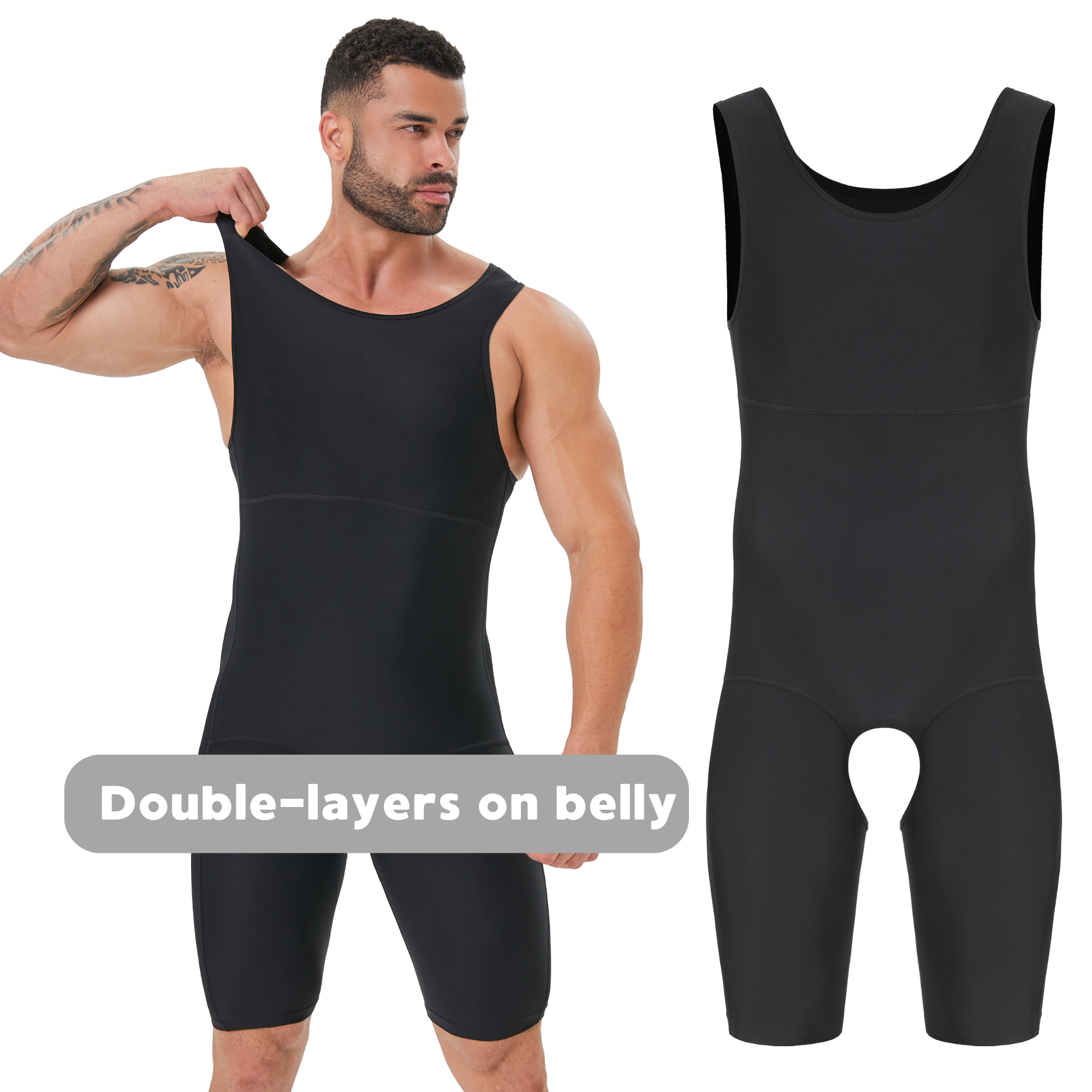 Men's Double Layer Tummy Contr - Shapewear Bodysuit Firm 评论和价格