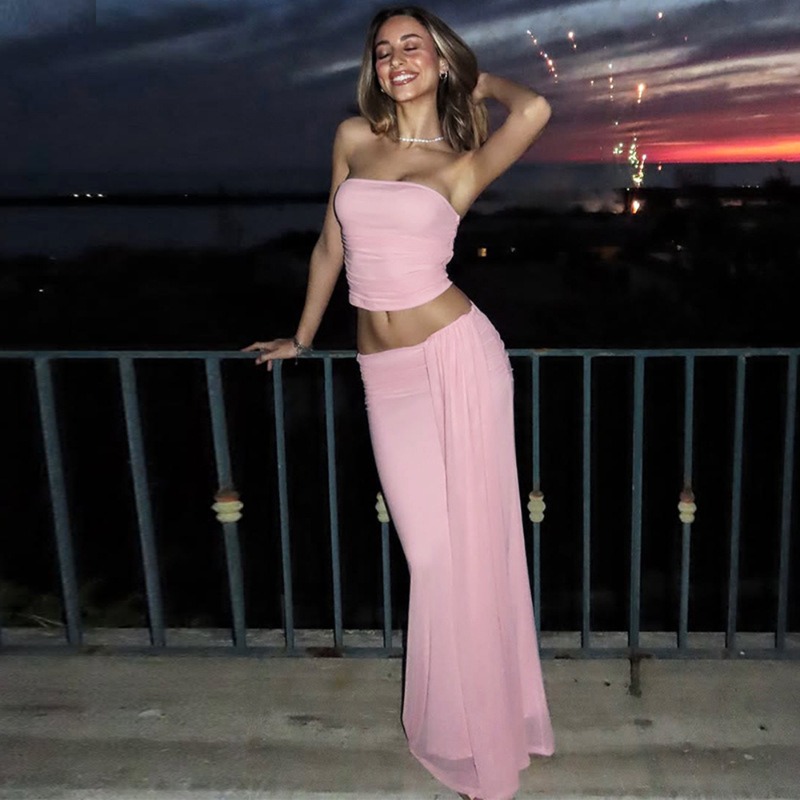 Tuularose Pink Long Dress 2-Pi - Strapless Bra Backless 评论和价格