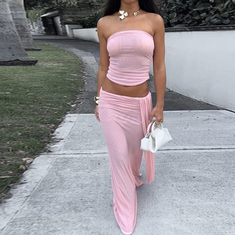 Tuularose Pink Long Dress 2-Pi - Strapless Bra Backless 评论和价格