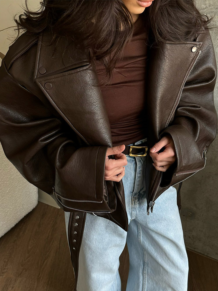 With Belt Leather Jacket Coat  - Corset Waist Cinch 评论和价格