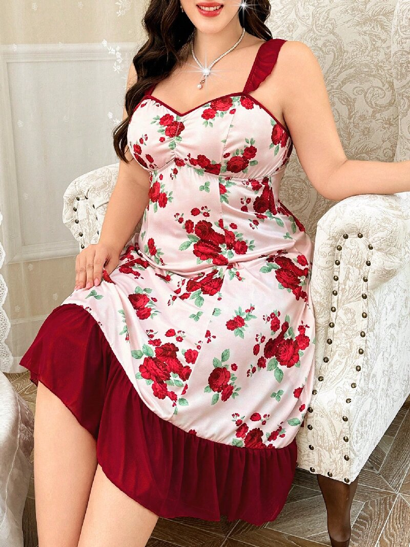 Plus Size Women's Floral Print - Cami Top Lace 评论和价格