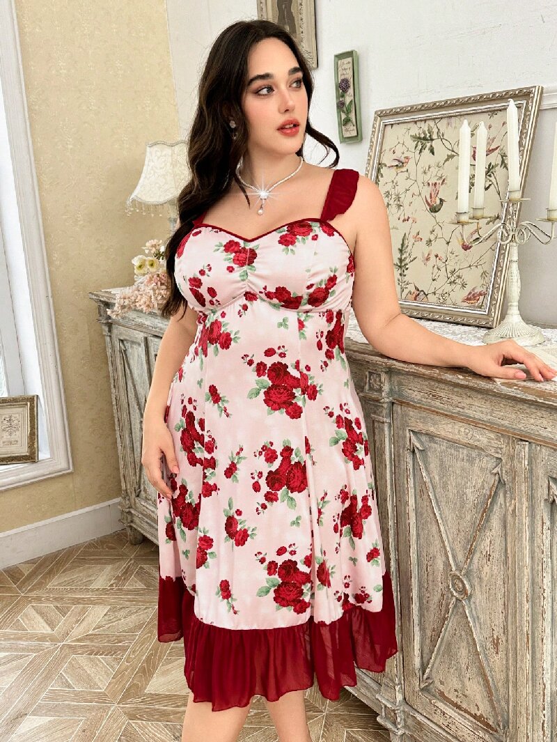 Plus Size Women's Floral Print - Cami Top Lace 评论和价格