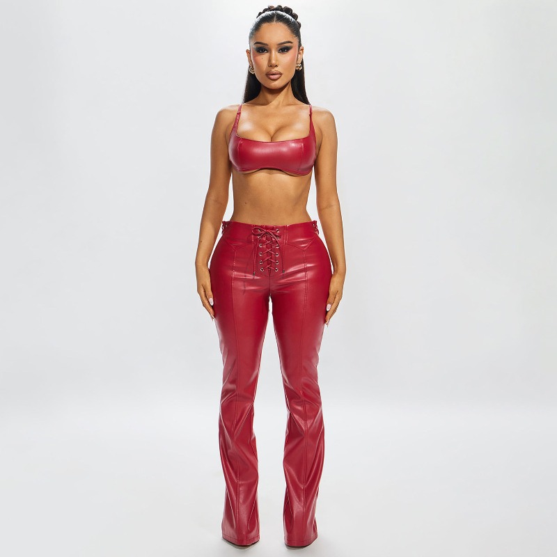 Women Fashion PU Leather 2 Pie - Cami Top Lace 评论和价格