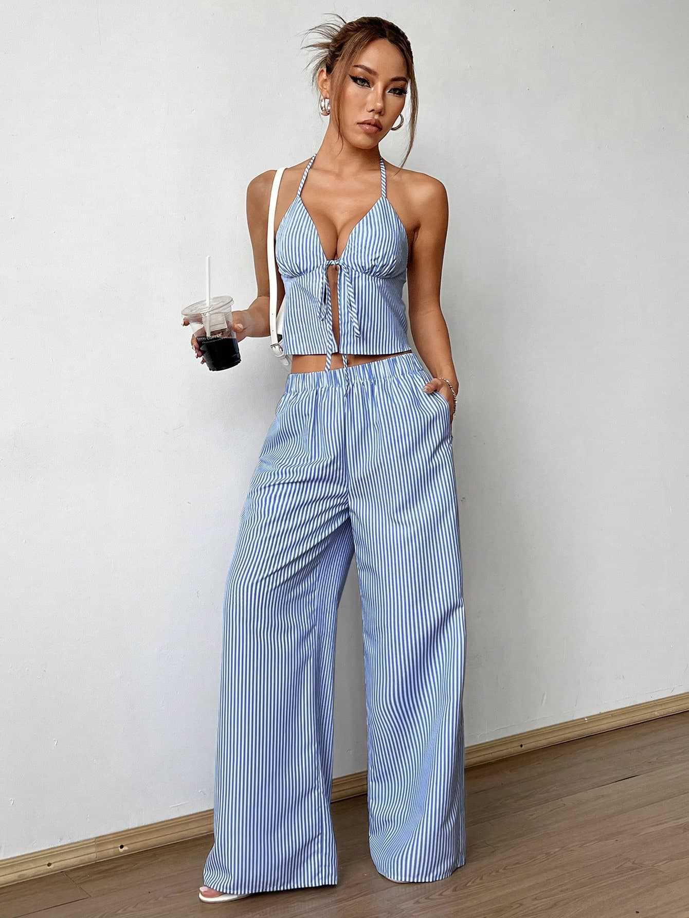Striped Lace Up Camisole Colla - Cami Top Lace 评论和价格