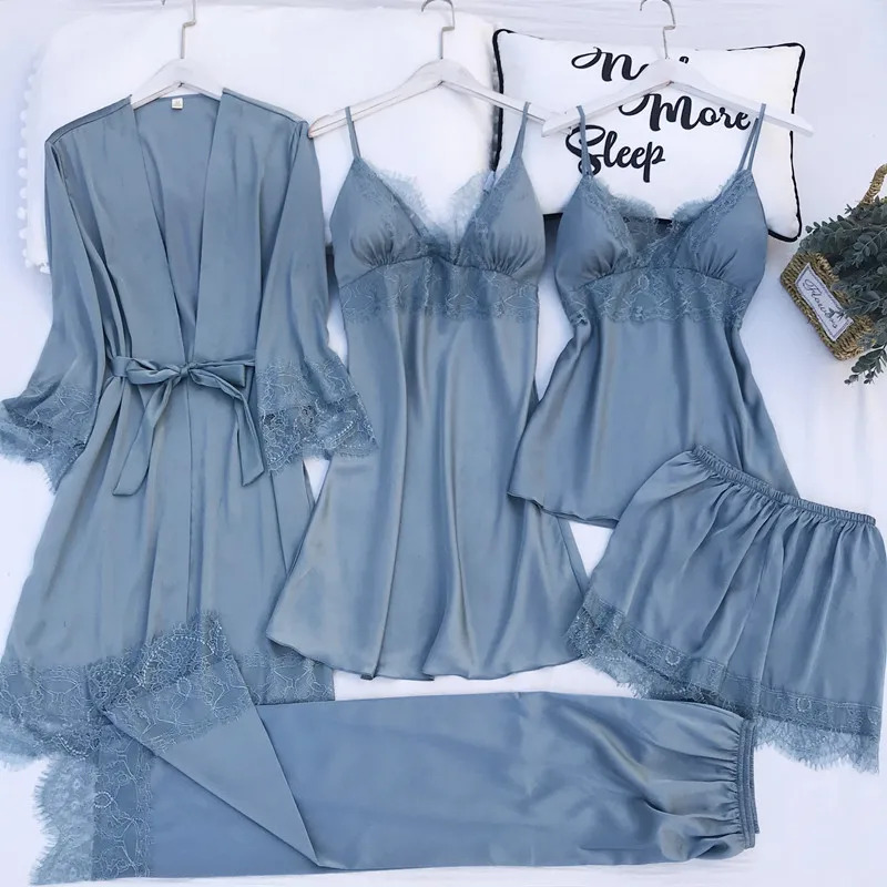 Pajamas Set Silk Satin Womens  - Robe Silk Women 评论和价格