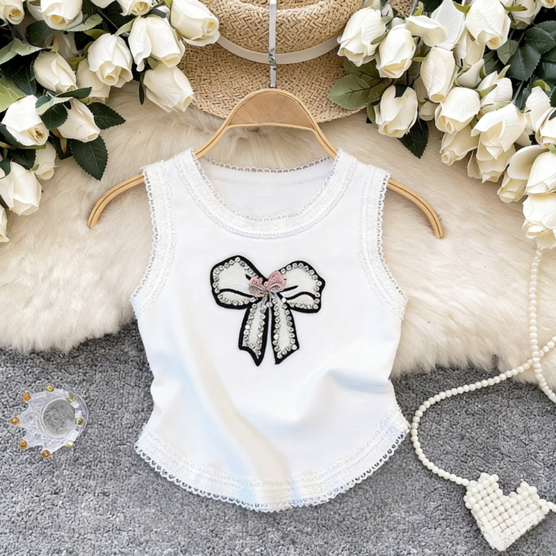 White Lace Trim Rhinestone Bow - Cami Top Lace 评论和价格